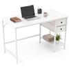 KOMFOTTEU Scrivania da Ufficio con 2 Cassetti in Tessuto, Bianco | Tavolo da Lavoro in Metallica e 2 Blocchi Anti-Ribaltamento, Scrivania per Computer per Studio, Ufficio, 120 x 60 x 75 cm