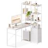 Coleshome Scrivania angolare con cassetti &libreria, 130×86×161cm, Bianco | Scrivania con 3 cassetti e libreria, scaffale reversibile, ripiani sfalsati, 2 bacheche forate e supporto PC, salvaspazio