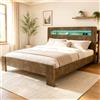 Kebnor Struttura letto in legno con vano portaoggetti nella testiera, illuminazione a LED, prese integrate, moderno letto a piattaforma in (legno vintage, 180 x 200 cm)