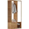 kowdom Set di appendiabiti 6 in 1 con specchio e asta appendiabiti in legno con porta pieghevole e 5 ripiani, armadietto sottile per corridoio, corridoio, corridoio, corridoio, mobili con scarpiera