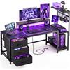 Klyvvo 140x50cm Rettangolare Gaming Scrivania con Libreria,LED per Lavorare | Reversibile Scrivania con 3 Cassetti, LED, Supporto per Monitor, 2 Presa 2 USB Integrata, 2 Gancio per Studiare,Gaming,Nero