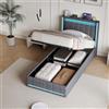KOOPMAD Letto imbottito 90 x 200 cm con LED e USB, letto in lino con vano portaoggetti, letto con sommier imbottito grigio con testiera, letto singolo con cassapanca, letto per ragazzi