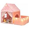 HOMASIS Tenda da Gioco per Bambini con Effetto Luminoso al Buio (Rosa) | Casetta 2 in 1 per Bambini dai 3 Anni con Cuscini Soffici, Porte Traspiranti e Luci a Forma di Stella, Recinto