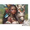 K5R8V1A4 Donna tribale con cavallo bianco Puzzle 1000 Pezzi Carta per Adulti Stile decorativo vintage Puzzle per Famiglia Relax Concentrazione Regalo Decorazione casa 52x38cm/1000pcs
