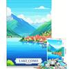JIANGENNF Puzzle da 1000 pezzi per adulti con il Lago di Como Italia poster di viaggio gioco rompicapo difficile compleanno e Natale 38x26cm