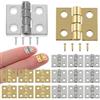 Oiieco 64 mini cerniere piccole con viti, in ottone, oro e argento, 8 mm x 10 mm, piccole cerniere pieghevoli per portagioie, scatole di legno, porta dell'armadio, progetti fai da te, modellismo