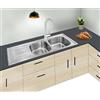 Omeere, 116 x 50 x 18 cm, grande lavello da cucina, in acciaio inox 304, spessore del materiale 0,8 mm, lavello, lavello, lavello da incasso, rettangolare, 2 vasche (superficie laterale sinistra)