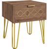 HOMCOM Comodini Moderni con Cassetto Set 2 39.5x41x49 cm Marrone e Oro | Comodini Camera da Letto, Salotto, in Truciolato e Acciaio