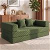 Vipbear Divano Letto 200 cm, Divano Boneless 3 Posti 5 in 1, Futon Trasformabile e Modulare, Velluto a Coste, 2 Cuscini in Memory Foam, per Piccoli Spazi, Verde