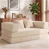 Vipbear Divano Letto 160 cm, Divano Boneless 2 Posti 5 in 1, Futon Trasformabile e Modulare, Velluto a Coste, 2 Cuscini in Memory Foam, per Piccoli Spazi,Bianco