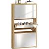 HOMCOM Scarpiera Salvaspazio Slim a Specchio 65x17x114.5 cm Color Legno | 3 Ante a Ribalta, Scarpiera Ingresso, Piano Superiore Portaoggetti, Porta Scarpe Salvaspazio per 9 Paia