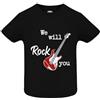Handmade T-shirt in cotone "We will Rock you" per neonati, bambini ed adulti (Neonato, Nero, 6 mesi)