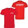 Handmade T-shirt in cotone con scritta "STAFF" davanti e dietro (Rosso, M)