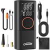 Oasser Compressore Aria Portatile 150PSI 6000mAh, Cilindro 19mm | Doppio Display, Spegnimento Automatico, Con accendisigari 12V 3M, Torcia LED