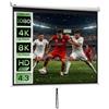 HOMCOM Telo Proiettore da 100 Pollici 4K HD Regolabile Manuale Bianco | 4K HD Formato 4:3/16:9, Schermo Proiettore, Grandangolo di 160 Gradi, Telo Videoproiettore, Casa Home Cinema Ufficio