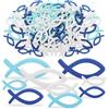 LEIMEND 99 Pezzi Pesci di Legno per Battesimo Ornamento a Forma di Pesce | Decorazione da Tavola Blu Navy Azzurro Bianco Decorazione per Comunione