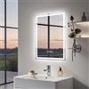 Olyvren Specchio da bagno con illuminazione, 45 x 60 cm, specchio LED con orologio, temperatura 3 colori, funzione anti-appannamento, luminosità dimmerabile, funzione memoria