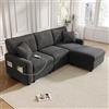 Moimhear Divano moderno con 1 poggiapiedi, 2 cuscini quadrati, 1 porta USB e 1 porta di tipo C, dimensioni: L223 × H84 × P146 cm (Nero)