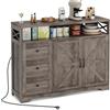 BonVache - Buffet, armadio da cucina con cassetti, armadio di stoccaggio | Buffet con ripiano aperto, mobile bar per cucina, sala da pranzo, soggiorno, 120 x 35 x 95 cm, grigio effetto legno