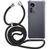 MyGadget Cover con Cordino per Xiaomi 12 Pro - Custodia con Corda - Case Trasparente Antiurto con Laccio | Tracolla - Practical Stylish - Nero