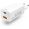 Hama 125130 Mini caricatore, GaN, USB-C+A QC3.0, 65W Caricabatterie/Cavi di ricarica/Adattatori di alimentazione speciali Bianco