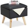 Relaxdays Pouf Contenitore in finta pelle, 40 x 40 x 40 cm, Sgabello Cubo Imbottito, nero, legno, finta pelle, gommapiuma, 1 pz