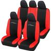 Auto Accessori Lupex - Set 9 Pezzi Coprisedili Auto Universali Racing, Colore Nero Rosso - Fodere Protezione Sedili Anteriori e Posteriori, Compatibili con Berline e Utilitarie