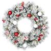 HOMCOM Ghirlanda Natalizia Innevata da 60 cm con Luci LED 8 Modalità Verde | Corona di Natale, 140 Rami, 8 Bacche, 15 Palline Decorative, Decorazione Natalizia per Porta e Finestra