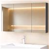 doporro Armadietto a Specchio da Parete 120x15x70 cm con 3 Ante per Bagno | Finitura Antracite Opaco, Struttura con 3 Ante e Spazio Contenitore, Montaggio a Parete, Specchiera Contenitore per Bagno