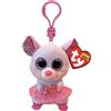 TY - Anello porta chiavi di Peluche - Beanie Boos Clips - Topolina Ballerina - Nina - Occhioni, zampine, orecchie e tutù rosa glitter - Il peluche con gli occhi grandi scintillanti - 12 Cm - 35246