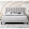 Home Collective Letto imbottito 140x200 e 160x200 cm, letto matrimoniale con rete a doghe e rivestimento morbido, struttura del letto, trapuntatura verticale, 160x200 cm, beige