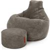 Green Bean Pouf Green Bean® con poggiapiedi in velluto a coste - Pouf per soggiorno, camera da letto, poltrona pouf per adulti Grigio scuro
