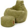 Green Bean Pouf Green Bean® con poggiapiedi in velluto a coste - Pouf per soggiorno, camera da letto, poltrona pouf per adulti Verde
