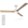 PHILIPS Civx Ventilatore a soffitto LED, 3 Pale, 132 cm,Bianco/Legno chiaro | 2500 lm, 3 luci bianche (3000 K / 4500 K / 6500 K), Intensità regolabile a 10%, Telecomando incluso