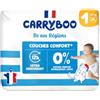 Carryboo - Pannolini misura 1 (2-5 kg) - Sani e ultra assorbenti - 12 ore anti perdite - Senza sostanze indesiderate - Made in France - Confezione nascita di 24 strati