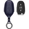 kwmobile Custodia Chiavi Vera Pelle Compatibile con Peugeot Citroën Smart Key 3 Tasti (Keyless Go) Custodia - Car Key Case con Anello Portachiavi - Accessori Auto - blu scuro