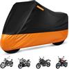 OFFCUP Esterno Interno Telo Coprimoto Impermeabile Copri | 210D Poliestere Copertura Universale per Scooter Motorino Ciclomotori Motocicletta Stradale (Nero e Arancione-245x105x125cm）