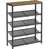 Vasagle LBS038K01 - Scarpiera a 5 ripiani con ripiani e grande ripiano in rete, regolabile, salvaspazio, per ingresso, corridoio, acciaio, industriale, marrone miele e nero inchiostro