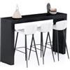 Mobili Fiver, Tavolo Alto Evolution 180x40, Nero Frassino con Due Gambe, Tavolo Penisola Cucina per 3 persone, Made in Italy