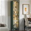 ZKIODV ZKODV 180cm Vetrina in vetro LED, Vetrinetta con 8 Ripiani, Ante in Vetro Temperato, 3 Colori di Luce, Ripiani Regolabili, Mobile Espositore Moderno per Soggiorno Cucina Bagno Ufficio (Verde Rovere)
