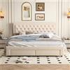 MOTUZP Letto matrimoniale imbottito, letto matrimoniale con testiera, 160 x 200 cm Struttura letto con contenitore, tessuto di velluto, senza materasso (Beige-B)
