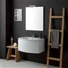 Kiamami Valentina Mobile Bagno Curvo Sospeso 82 Cm Con Lavabo E Specchio | Bianco lucido, MDF curvato, lavabo ceramica, specchio 80x60 cm con lampada led, cassettone soft close