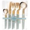 Decor Decorline Decorline - Set di posate in plastica resistente riutilizzabile - 40 pezzi - Include 16 forchette, 8 coltelli, 8 cucchiai e 8 cucchiaini da caffè - Noble - Top: Oro lucido - Manico: Turchese