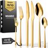 MIAMIO - Set di posate 72 pezzi, acciaio inox 18/10 (Oro) | Set di posate in acciaio inox 18/10 con coltelli, forchette e cucchiai, 72 pezzi per 12 persone - lavastoviglie