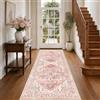 WUTONG Tappeto Passatoia Orientale Vintage Rosa 80x200 cm, Pelo Corto | Lavabile in Lavatrice e Antiscivolo, Passatoia Morbida per Corridoio, Cucina e Ingresso