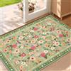 INOVADAY Tappeto Lavabile 60x90 cm Verde Chiaro Tappeto da Corridoio | Camera da Letto, Ingresso, Soggiorno, Sala da Pranzo, Pelo Corto, Antiscivolo, Stampa Floreale, Morbido, Facile da Pulire
