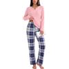 Uniexcosm Pigiama Donna Invernale, Maniche Lunghe | Tessuto morbido, set 2 pezzi, scollo a V con 3 bottoni, pantaloni a quadri, vita elastica con coulisse e tasche