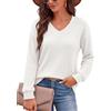 Crewhpo Maglia Donna a Maniche Lunghe Scollo a V Tessuto a Costine | Mano Soffice, Leggera Elasticità, Orlo Arrotondato, Vestibilità Comoda, Ufficio, Viaggio, Shopping e Tempo Libero