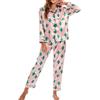 Geagodelia Eleganti Pigiama da Donna 2 Pezzi Manica Lunga con Bottoni Aperto Davanti Stampata a Righe Camicia + Pants Set Loungewear Pijamas Camicie da Notte