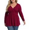 TIANZHU Plus Size Nero Top per le donne Wrap Baby Doll Camicia Manica Lunga Inverno Tunica Top Dressy Scollo a V Camicetta Impero Vita Low Cut Scorre Del Peplo Abbigliamento